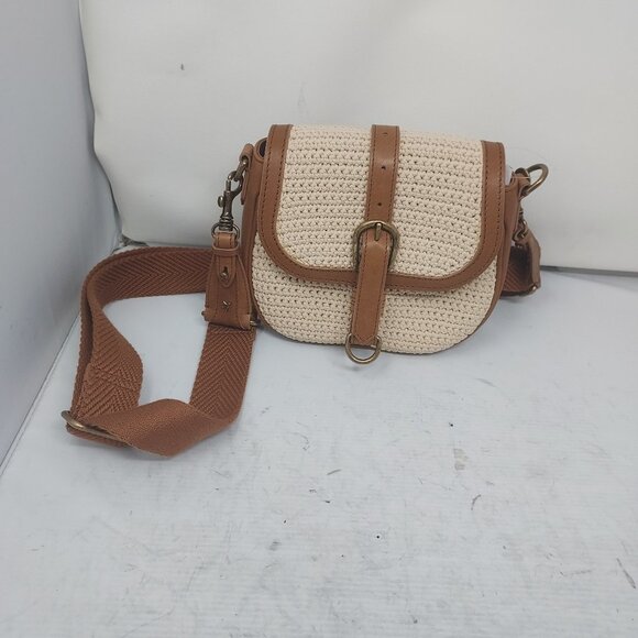 Golden Goose Leather Brown Cream Raffia Francis Crossbody Bag - Picture 1 of 10